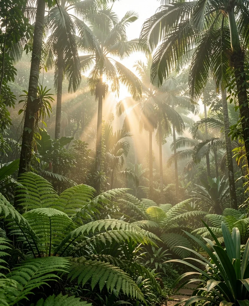 Indonesian botanical garden at dawn