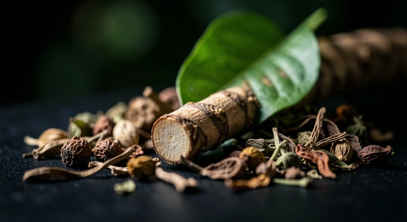 Indonesian botanicals on a dark surface