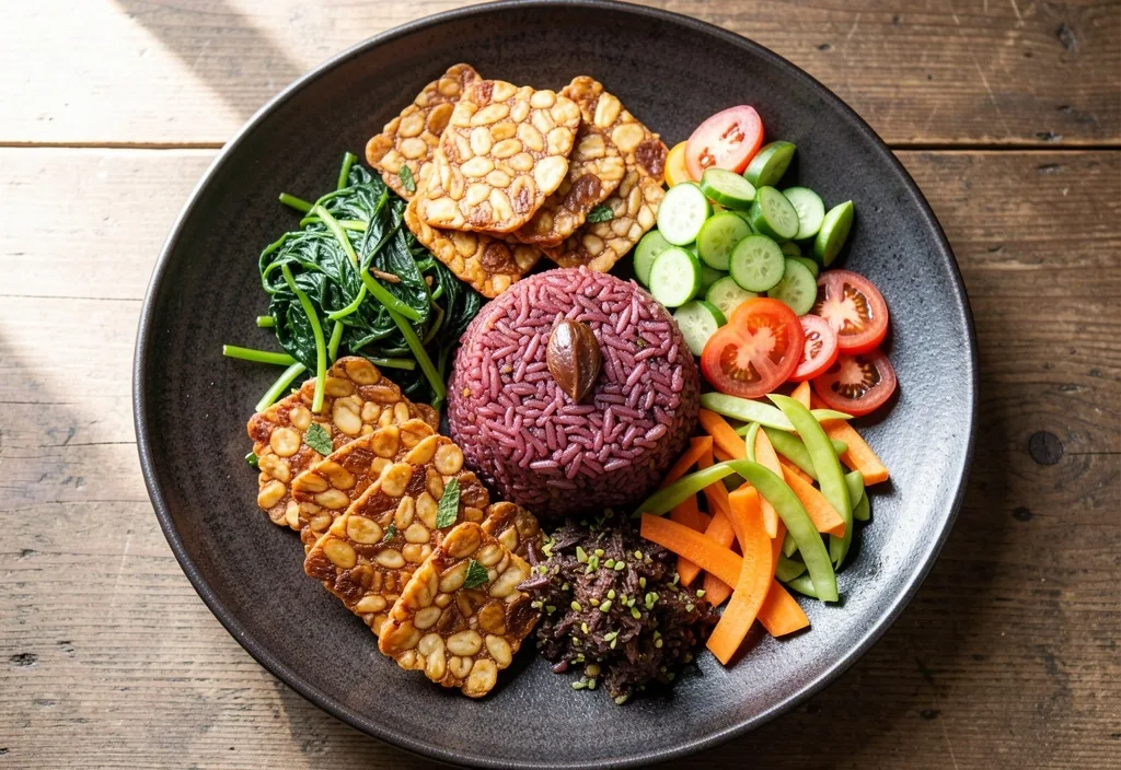 Balanced Indonesian meal on a plate